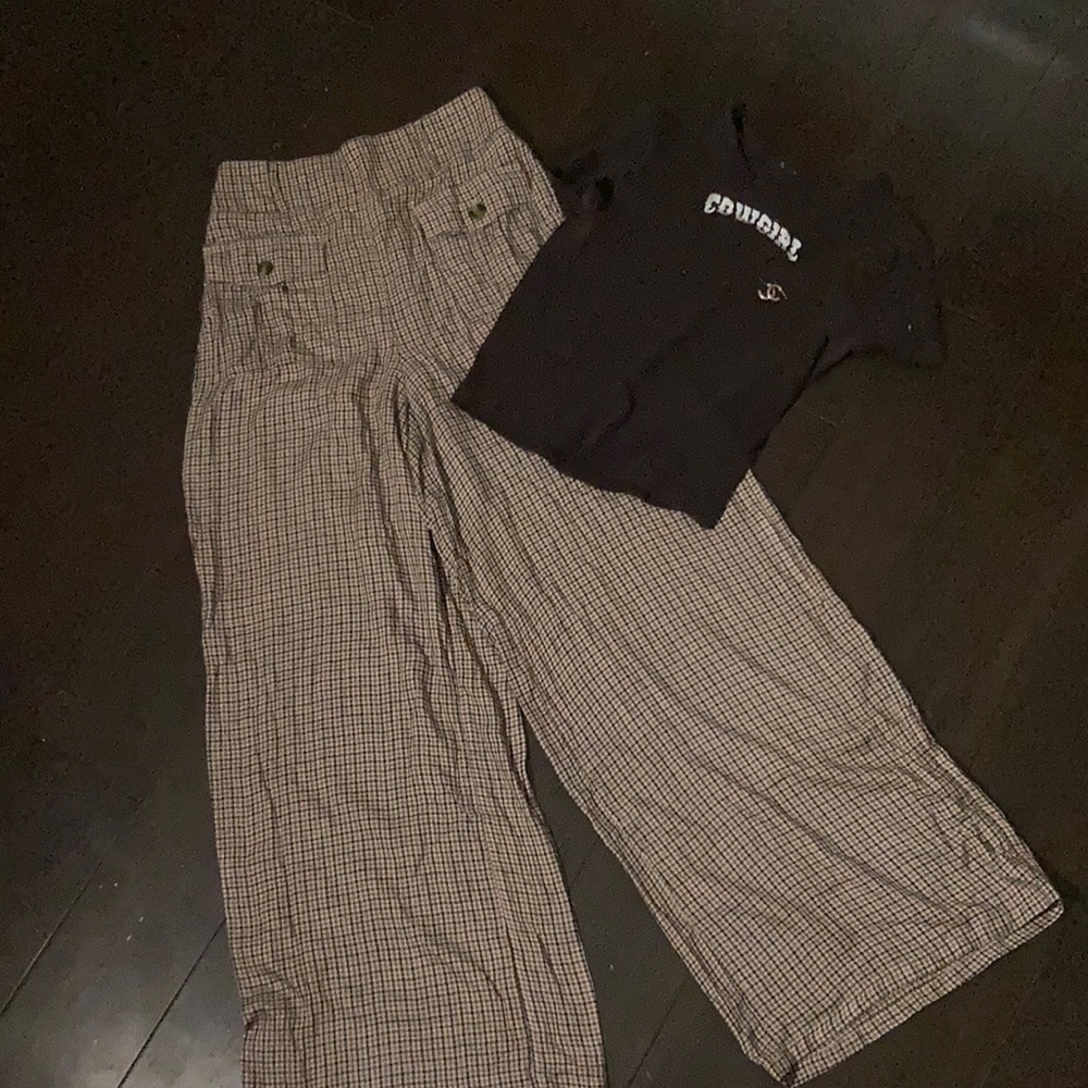 Plaid wide leg trousers
